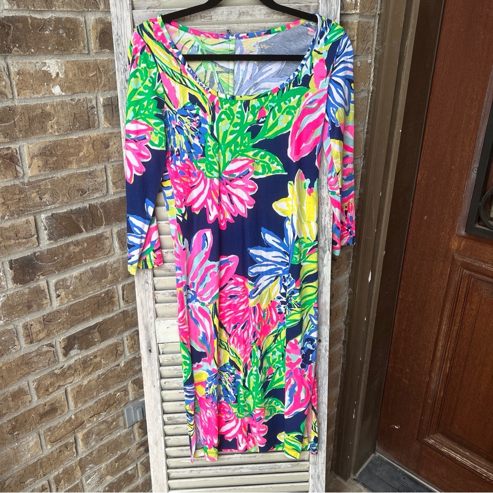 Holy Grail Lilly Pulitzer travelers palm Kenzie dress 3/4 sleeve Small Pima.